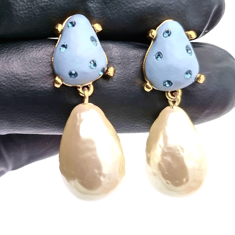 18K Oscar De La Renta Slate Candy Drop Swarovski Glass Crystal Earrings - Picture 8 of 9